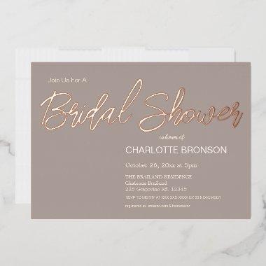 Stone Minimalist Script Bridal Shower Gold Foil Invitations