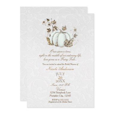 Storybook Gold White Pumpkin Fairy Tale Bridal Invitations