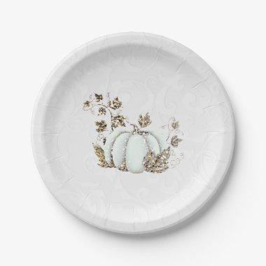 Storybook Gold White Pumpkin Fairy Tale Party Paper Plates
