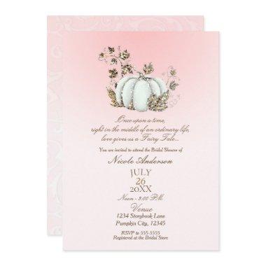 Storybook Pink White Pumpkin Fairy Tale Bridal Invitations