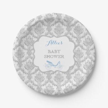 Storybook Prince Carriage Blue Damask Fairytale Paper Plates