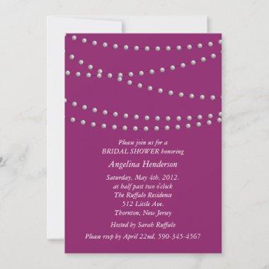 Strands of Pearls on Magenta Bridal Shower Invitations