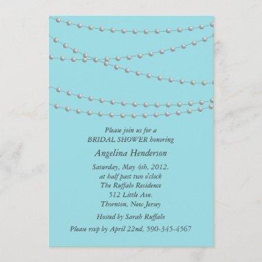 Strands of Pearls on Turquoise Bridal Shower Invitations