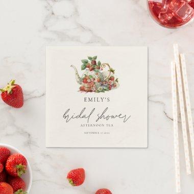 Strawberries Teapot Afternoon Tea Bridal Shower Napkins