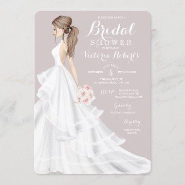 Strawberry Blonde Bride Wedding Gown Bridal Shower Invitations