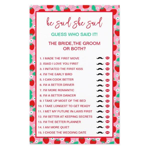 Strawberry Bride or Groom Guess Who Said it Game