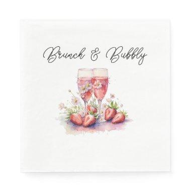 Strawberry Champagne Floral Bridal Shower Paper Napkins