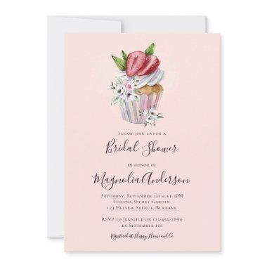 Strawberry Cupcake Bridal Shower Invitations