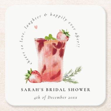 Strawberry Pink Margarita Cocktail  Square Paper Coaster