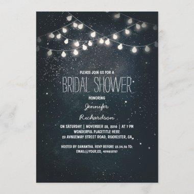 string lights and night sky stars bridal shower Invitations