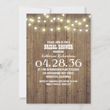 String Lights and Rustic Barn Wood Bridal Shower Invitations