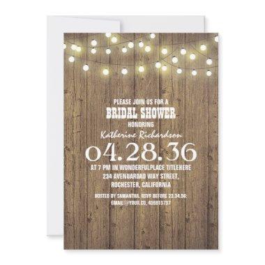 String Lights and Rustic Barn Wood Bridal Shower Invitations