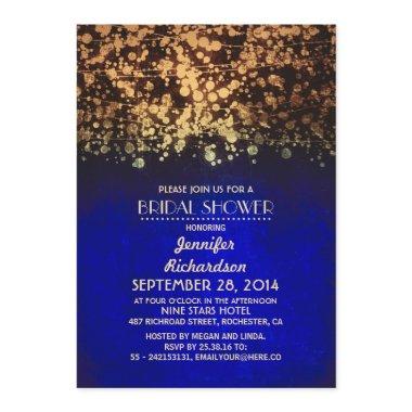 string lights blue and gold bridal shower Invitations