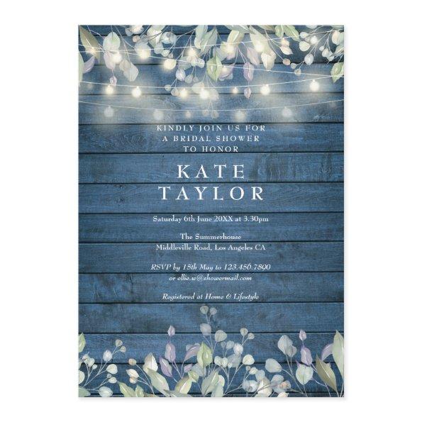 String Lights Blue Wood Floral