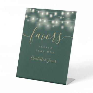 String Lights Green And Gold Wedding Favors Table Pedestal Sign