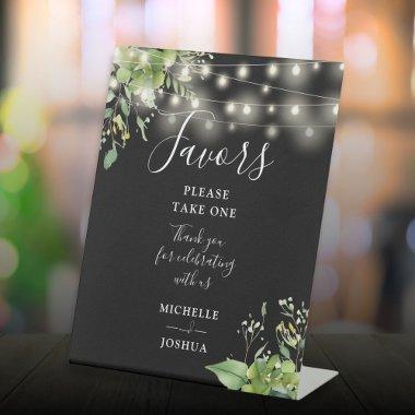 String Lights Greenery Black And White Favors Pedestal Sign
