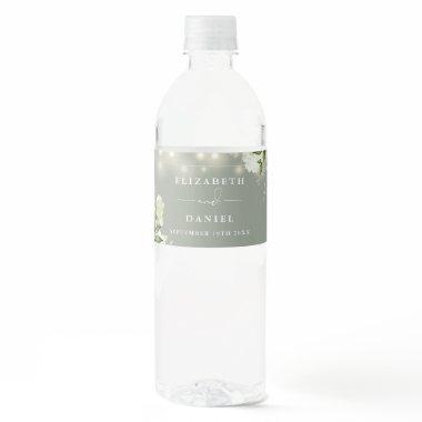 String Lights Greenery Floral Sage Green Wedding Water Bottle Label