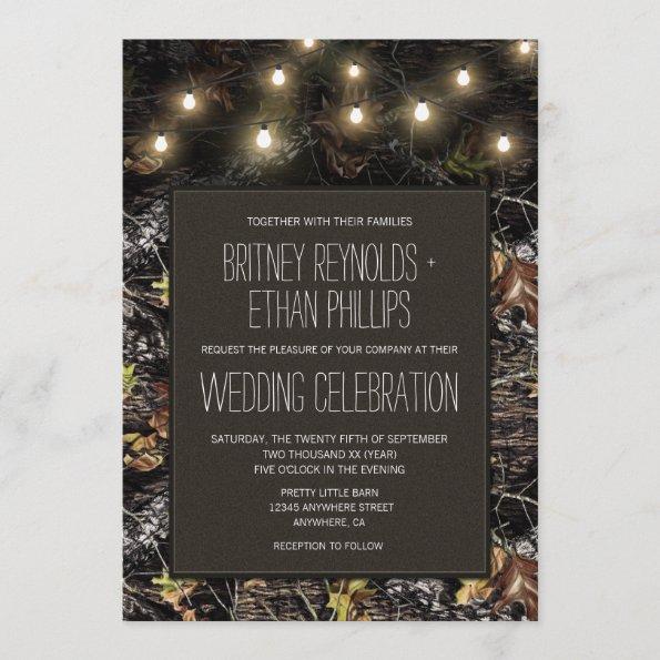 String Lights + Hunting Camo Wedding Invitations