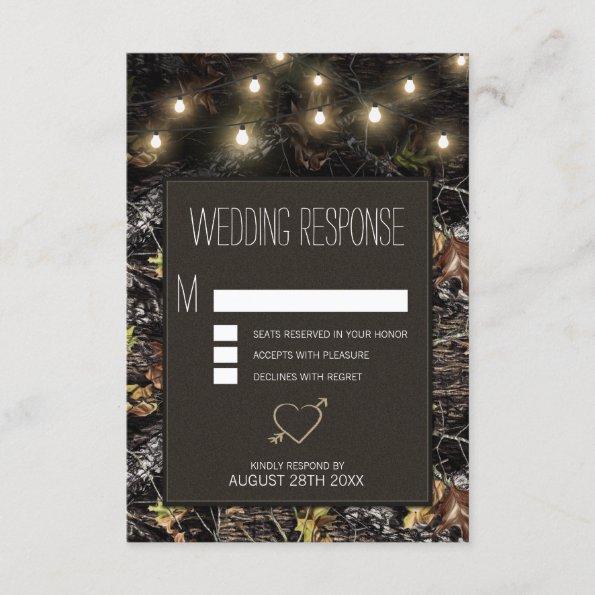 String Lights + Hunting Camo Wedding RSVP Cards