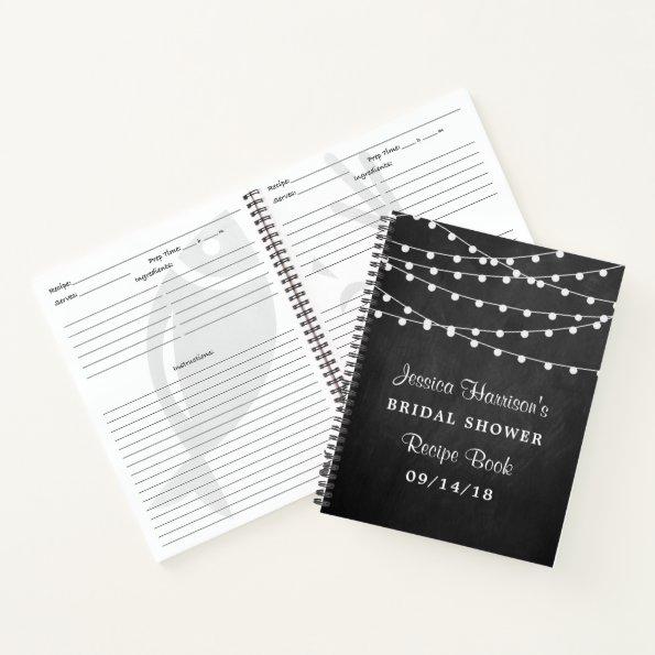 String Lights On Chalkboard Bridal Shower Recipe Notebook