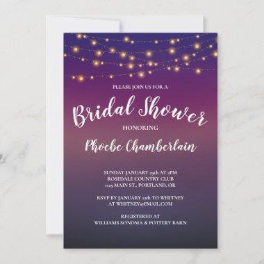 String Lights on Purple Bold Bridal Shower Invitations