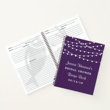 String Lights On Purple Bridal Shower Recipe Notebook