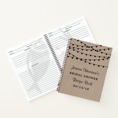 String Lights On Rustic Kraft Bridal Shower Recipe Notebook