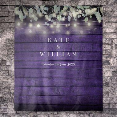 String Lights Purple Wood Wedding Photo Backdrop