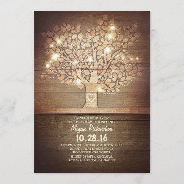 String lights & rustic tree bridal shower Invitations
