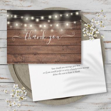 String Lights Rustic Wood Elegant Script Thank You Invitations