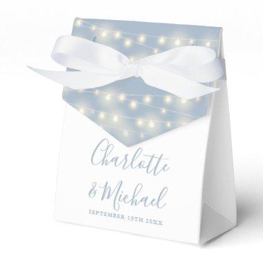 String Lights Signature Script Dusty Blue Wedding Favor Boxes