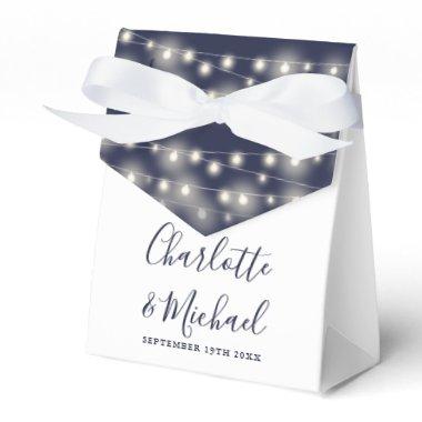 String Lights Signature Script Navy White Wedding Favor Boxes