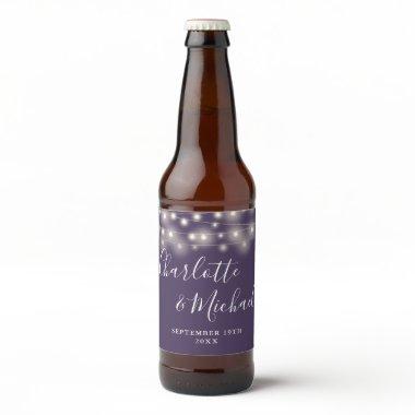 String Lights Signature Script Purple Wedding Beer Bottle Label