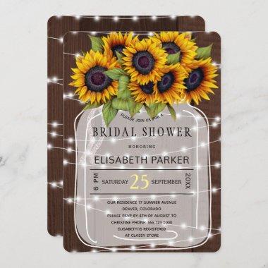 String lights sunflowers mason jar bridal shower Invitations