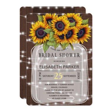 String lights sunflowers mason jar bridal shower Invitations