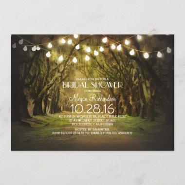 String Lights Trees Path Rustic Bridal Shower Invitations