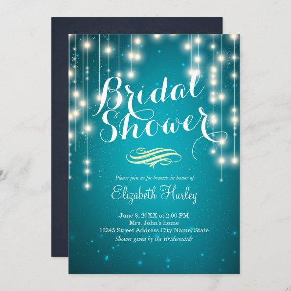 String Lights Turquoise Bridal Shower Invitations