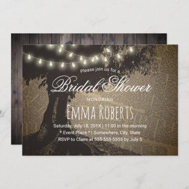 String Lights Vintage Tree Old Page Bridal Shower Invitations
