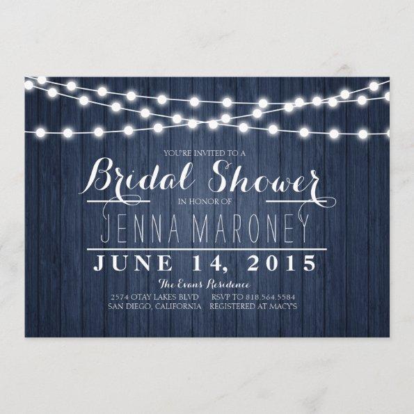 String of Glowing Lights Blue Back Bridal Shower Invitations