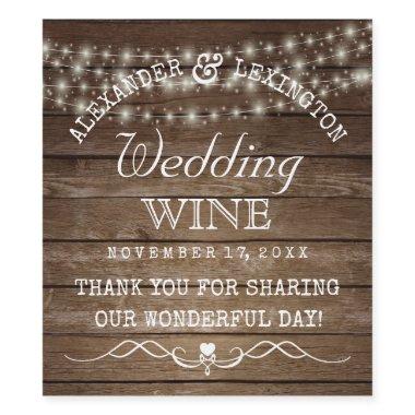 String Of Lights Rustic Country Wedding Bottle Of Wine Label