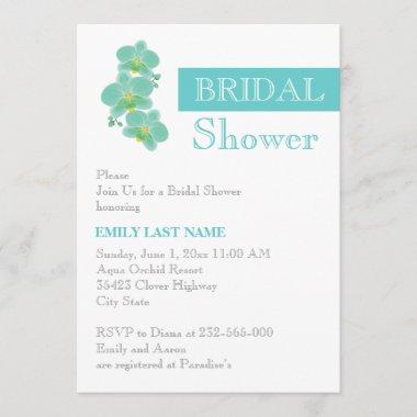Stripe & aqua blue orchid wedding bridal shower Invitations