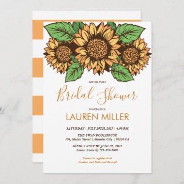 Stripe Sunflower Spring Floral Bridal Shower Invitations