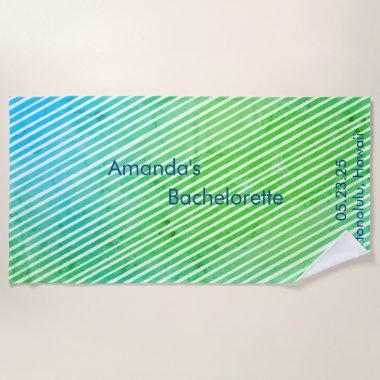 Striped Bachelorette Party Seafoam Green Blue Beach Towel