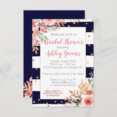 Striped Confetti Floral Bridal Shower Invitations