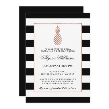 Striped Faux Rose Gold Pineapple Bridal Shower Invitations