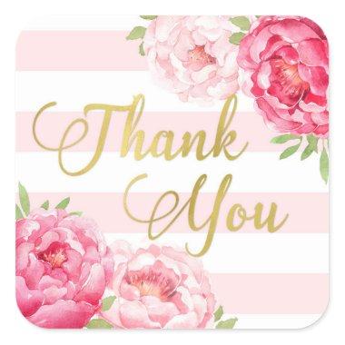 Stripes Gold Pink Floral Thank You Favor Tags