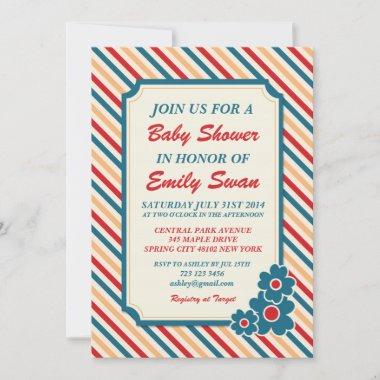 Stripes Pattern Cute Baby Shower Invitation Invitations