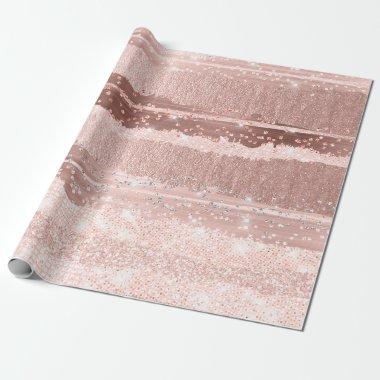 STRIPES ROSE POWDE GLITTER WEDDING BRIDAL Strokes Wrapping Paper
