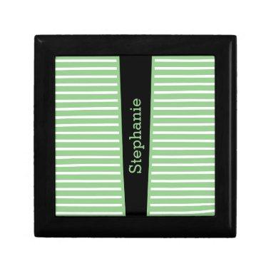Stripes Sage Green Black White Custom Name Cute Gift Box