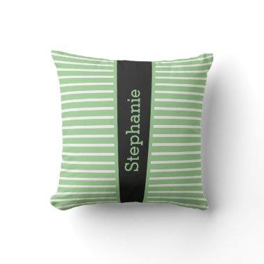 Stripes Sage Green Black White Custom Name Cute Th Outdoor Pillow